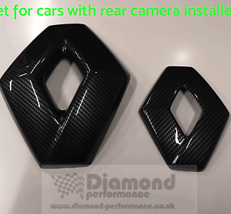 CARBON EFFECT FRONT and REAR badge COVERS for Renault Clio 4 2017-19 cars with rear camera