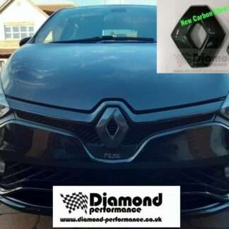 CARBON EFFECT FRONT and REAR logo COVERS for Renault Clio 4 2013-2016 cars with camera