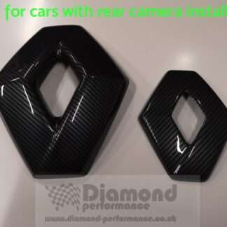 FRONT and REAR logo COVER for Renault Clio 4 2013-2016 in CARBON EFFECT cars with rear camera